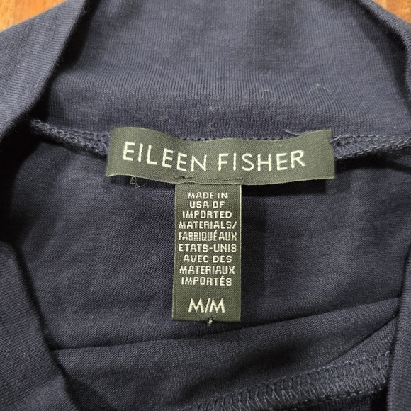 Eileen Fisher Mock Neck Cap Sleeve Navy Blue Women's Top Longer Length Size Med. - Picture 8 of 8